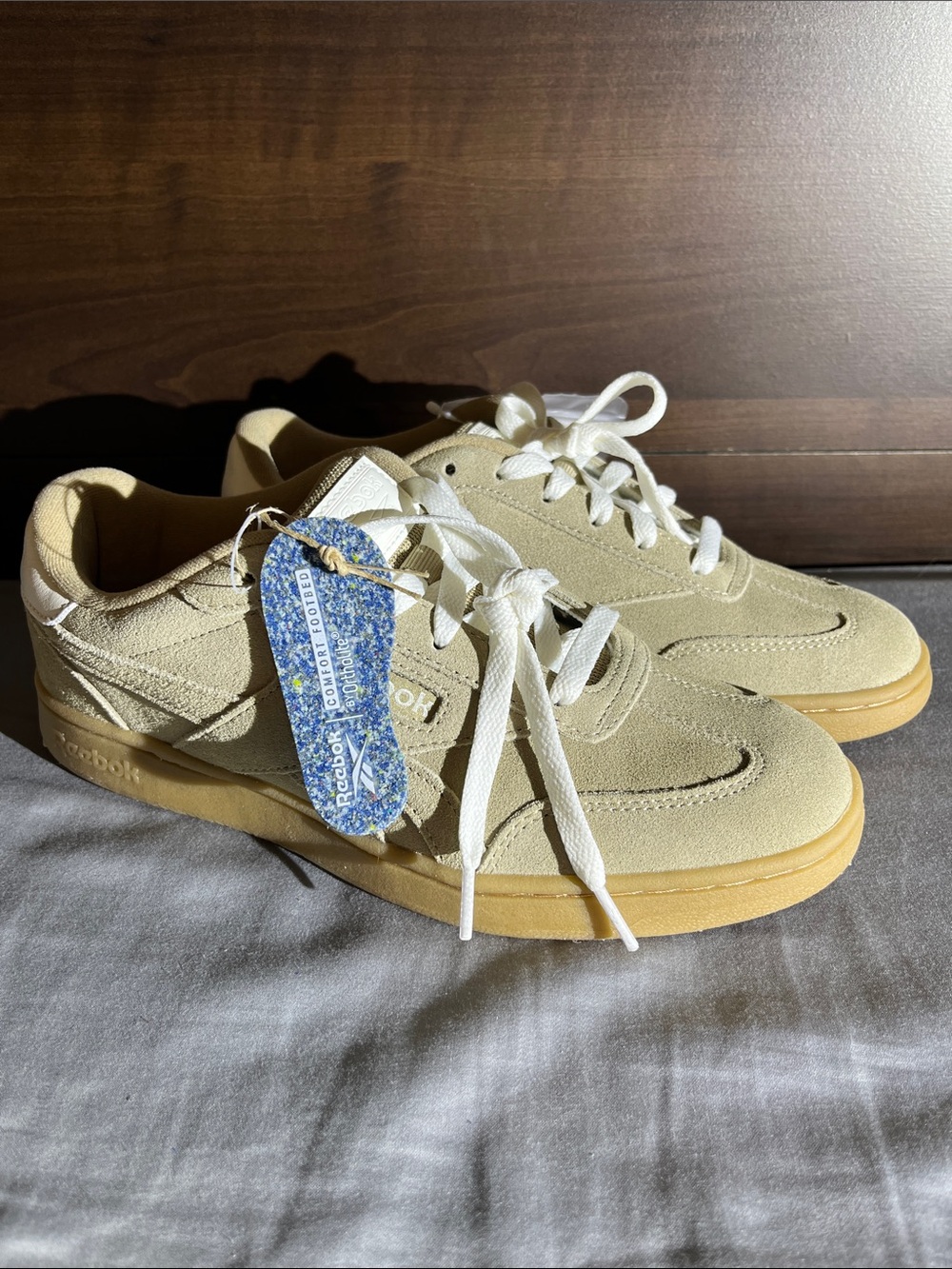 NWOT Reebok Beige and White Suede Sneakers
